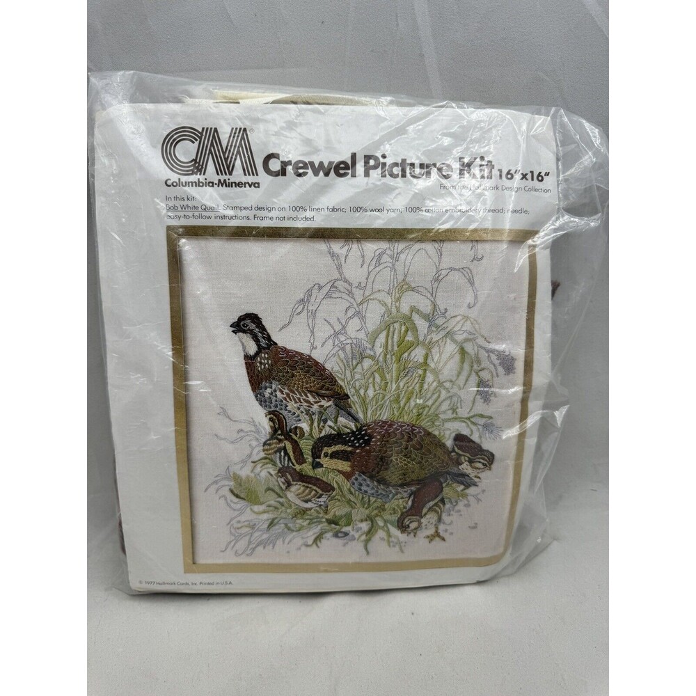 Columbia Minerva Crewel Picture Kit Bob White Quail 7856 Hallmark Cards Kit